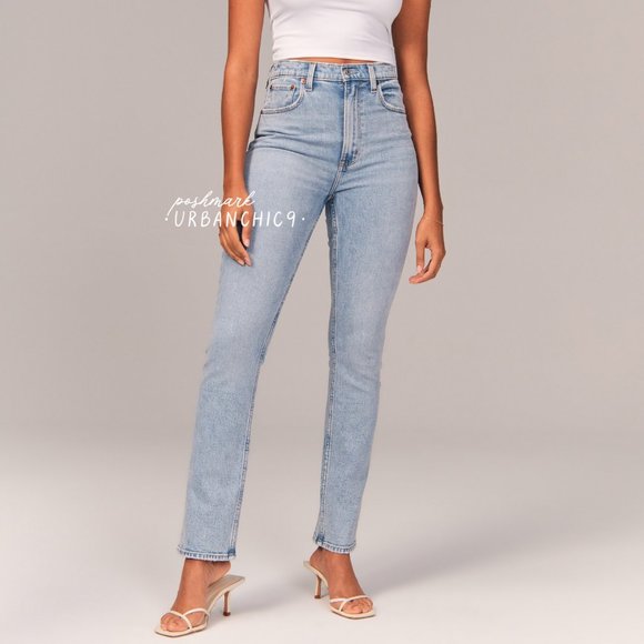 NWT ABERCROMBIE 90s Ultra High Rise Slim Straight Jean Light Blue size 28 - Picture 3 of 16